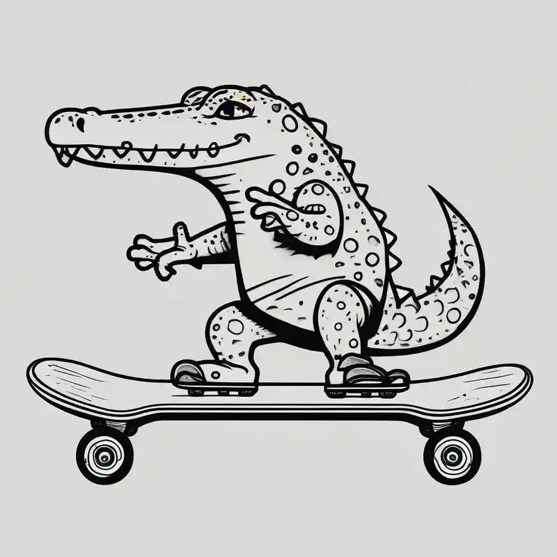 crocodile riding a skateboard with piercings and tattoos glitter tattoo